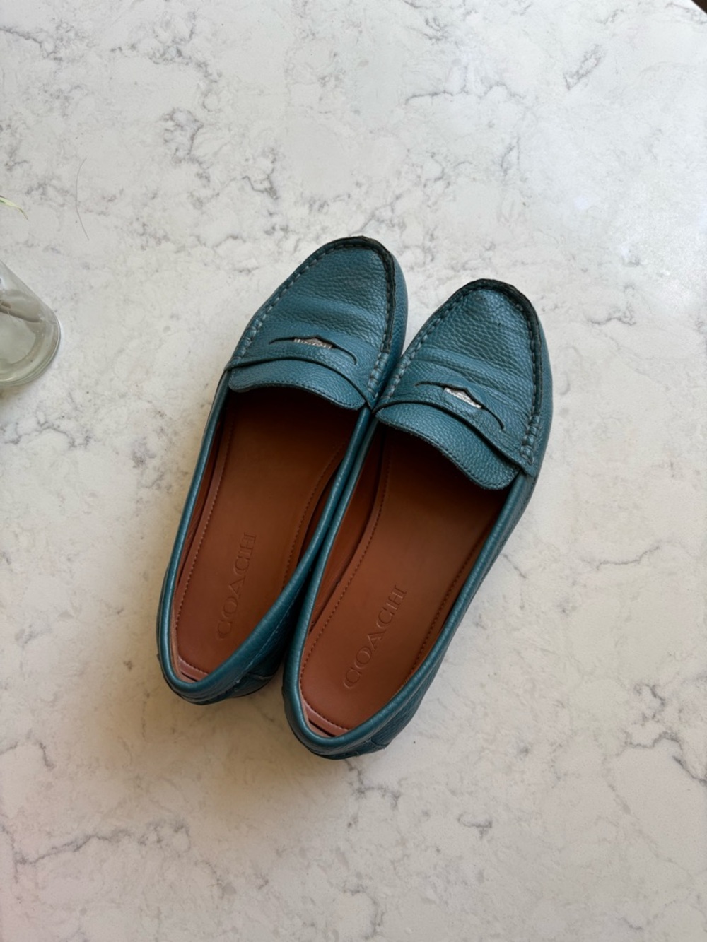 Coach Teal Blue Leather Penny Loafers